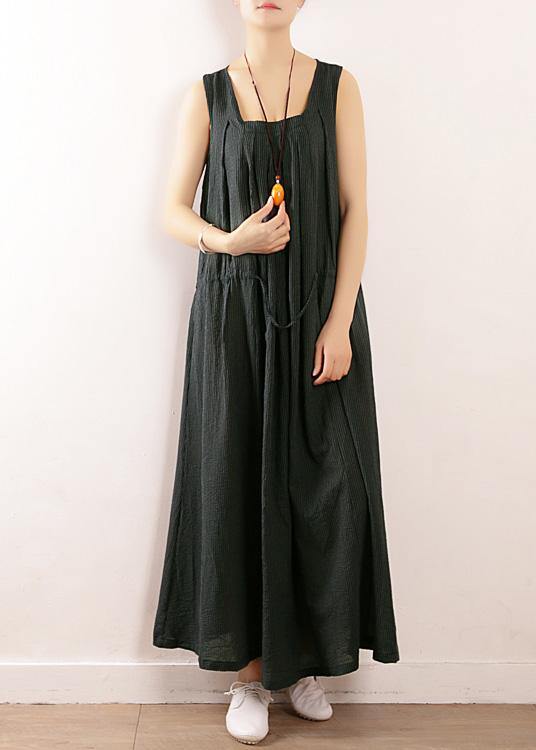 Loose Black Party Dress Summer Sleeveless Linen Dress - SooLinen