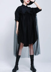 Loose Black Patchwork Lace shirts Summer Cotton Dress - SooLinen