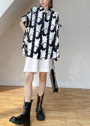 Loose Black Peter Pan Collar Low High Animal Picture Cardigans - SooLinen