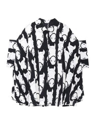 Loose Black Peter Pan Collar Low High Animal Picture Cardigans - SooLinen