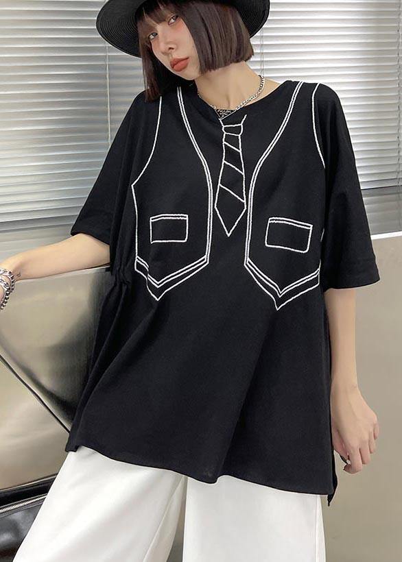 Loose Black Print low high design Tops Summer - SooLinen