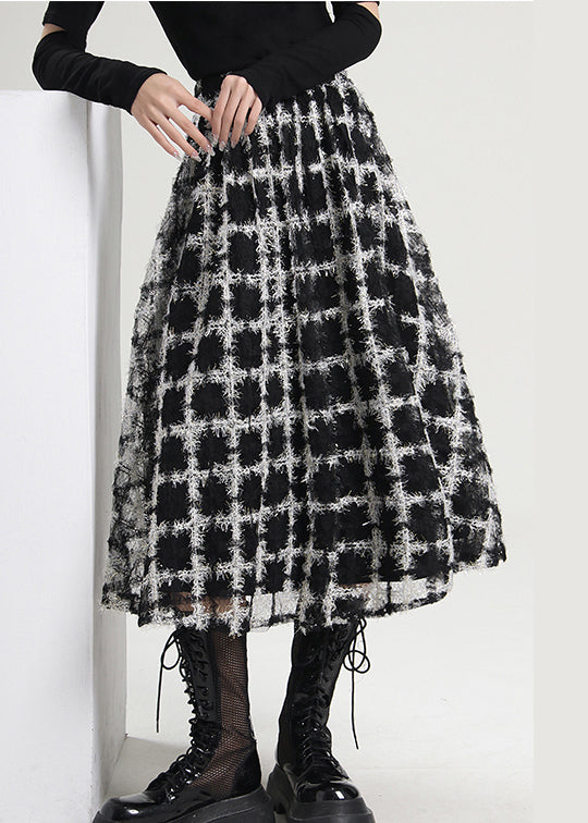 Loose Black Zip Up Plaid Tulle Skirts Spring