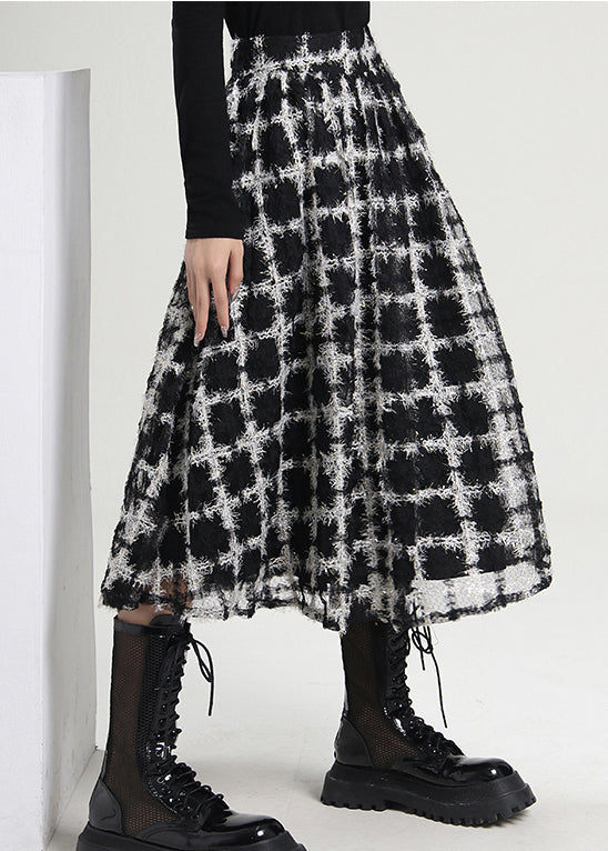 Loose Black Zip Up Plaid Tulle Skirts Spring