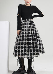 Loose Black Zip Up Plaid Tulle Skirts Spring