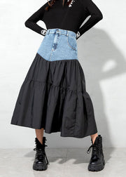 Loose Black denim Patchwork Casual Skirt Spring