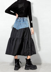 Loose Black denim Patchwork Casual Skirt Spring