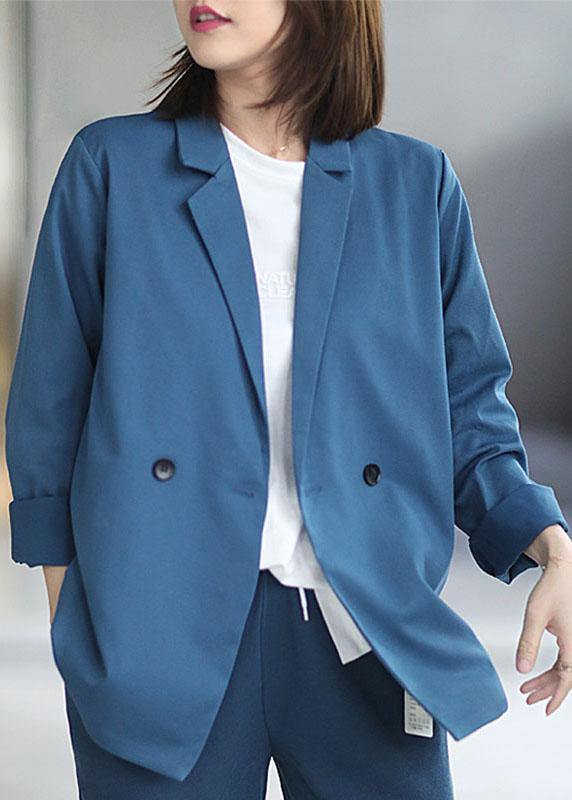 Loose Blue Casual PeterPan Collar Button Fall Coats Long sleeve - SooLinen