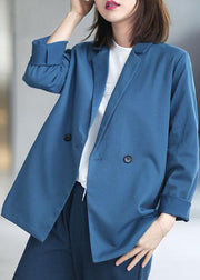 Loose Blue Casual PeterPan Collar Button Fall Coats Long sleeve - SooLinen