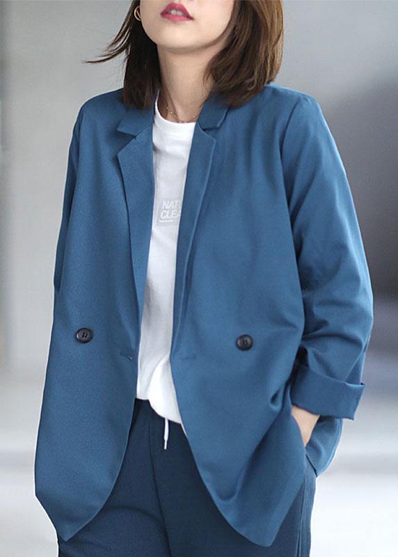 Loose Blue Casual PeterPan Collar Button Fall Coats Long sleeve - SooLinen