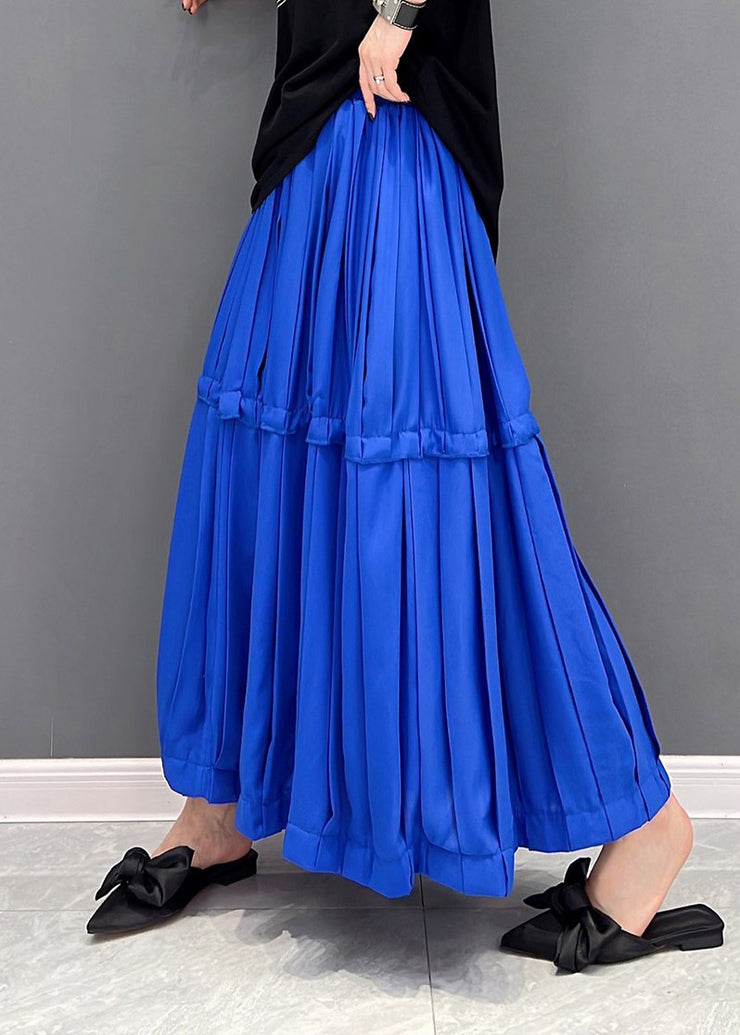 Loose Blue Patchwork Chiffon Pleated Skirts Summer