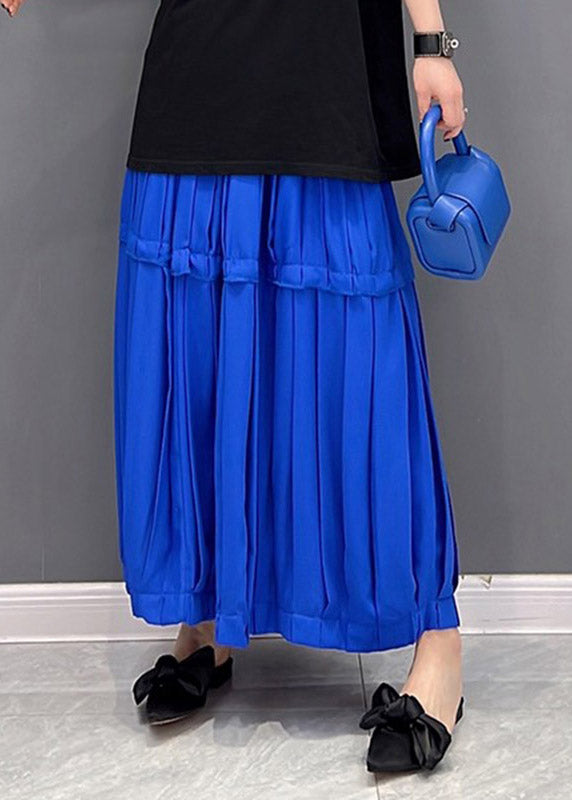 Loose Blue Patchwork Chiffon Pleated Skirts Summer