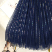 Loose Blue Sequins tulle Pleated  Skirt Summer