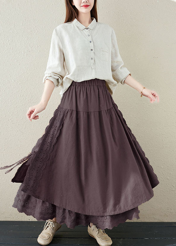 Loose Chocolate High Waist Layered Design Linen A Line Skirt Summer