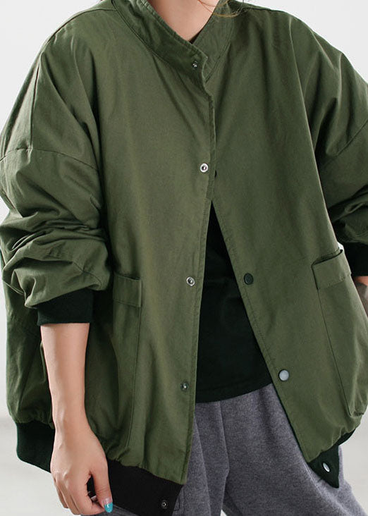 Loose Green Button Warm Fleece Coats Winter