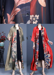 Loose Green Print Spring Long sleeve Long Loose Coat - SooLinen