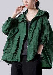 Loose Green zippered UPF 50+ Coat Jacket Hooded Coat Summer - SooLinen