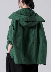 Loose Green zippered UPF 50+ Coat Jacket Hooded Coat Summer - SooLinen