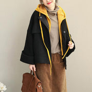 Loose Hoodie Black Fall Winter Short Woolen Coat Women Casual Jackets