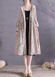 Loose Khaki Hooded Embroideried Patchwork Cardigan Spring