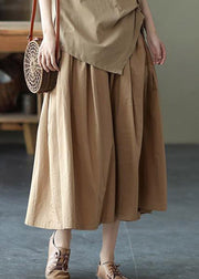 Loose Khaki Pockets Wrinkled Elastic Waist Cotton Skirt Summer