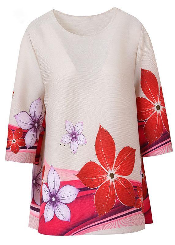 2021 New Orange Floral Half Sleeve Blouse Plus Size - SooLinen