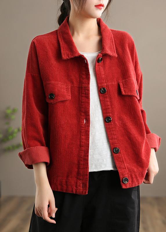 Loose Lapel Button Down Fine Coats Women Red Short jackets - SooLinen