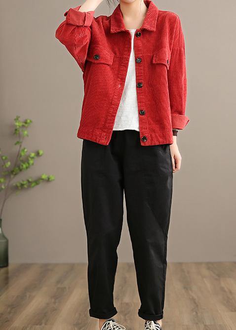 Loose Lapel Button Down Fine Coats Women Red Short jackets - SooLinen