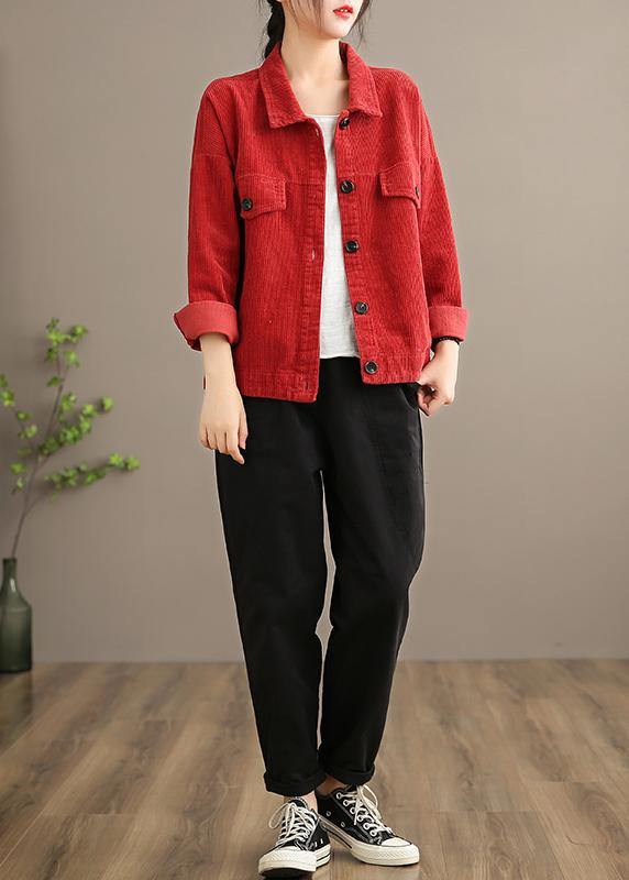 Loose Lapel Button Down Fine Coats Women Red Short jackets - SooLinen