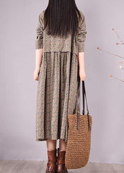 Loose Lapel Button Down Spring Dress Women Christmas Gifts Gray Print Blouses - SooLinen