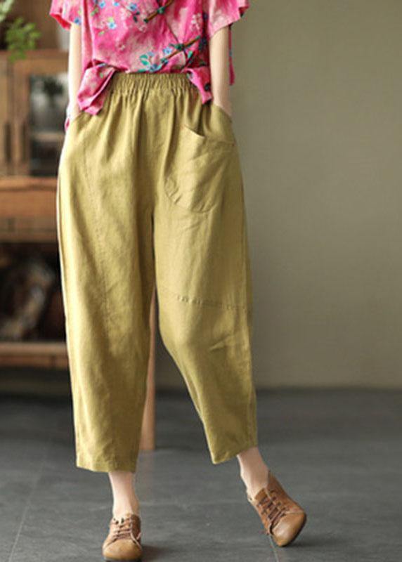 Loose Light Green Pockets Summer Pants Linen - SooLinen