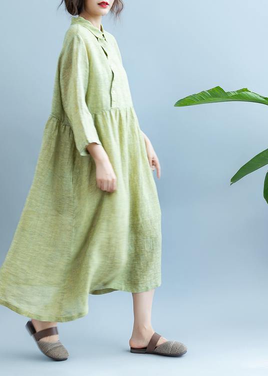 Loose Light Green cotton Quilting Clothes Lapel  cotton Summer Dress - SooLinen