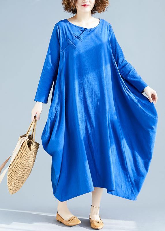 Loose O Neck Asymmetric Spring Wardrobes Fabrics Blue A Line Dress - SooLinen