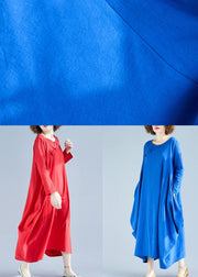 Loose O Neck Asymmetric Spring Wardrobes Fabrics Blue A Line Dress - SooLinen