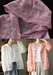 Loose Pink Embroideried Patchwork Lace Cardigans Long sleeve