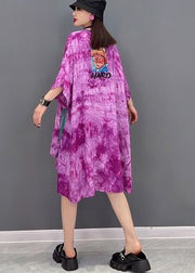 Loose Purple Red V Neck Tie Dye Low High Design Chiffon Two Piece Set Summer