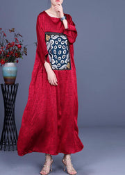 Loose Red Patchwork Print Dress Loose Silk Summer Maxi Dress - SooLinen