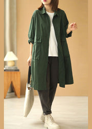 Loose Tea Green Peter Pan Collar Button Pockets Fall Long Sleeve Trench Coat