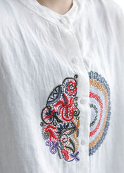 Loose White Embroideried Patchwork Linen Shirts Spring