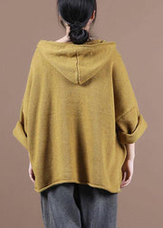 Loose Yellow Button Sweater Coat - SooLinen