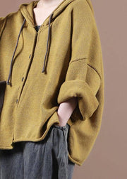 Loose Yellow Button Sweater Coat - SooLinen