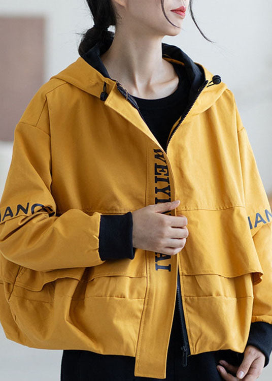 Loose Yellow zippered fashion Fall Hoodie Coat