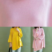 Loose asymmetric hem wool high neck clothes For Women Wardrobes yellow shirt - SooLinen