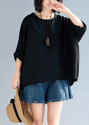 Loose black chiffon tops Fashion Life o neck Batwing Sleeve loose Summer tops - SooLinen