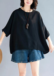 Loose black chiffon tops Fashion Life o neck Batwing Sleeve loose Summer tops - SooLinen