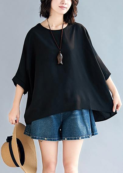 Loose black chiffon tops Fashion Life o neck Batwing Sleeve loose Summer tops - SooLinen