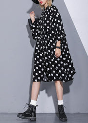 Loose black dotted silk Cotton quilting clothes Women Square Collar Plus Size Summer Dress - SooLinen