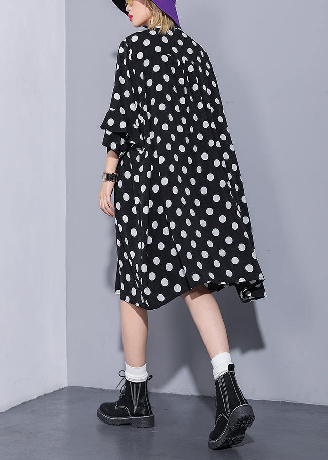 Loose black dotted silk Cotton quilting clothes Women Square Collar Plus Size Summer Dress - SooLinen