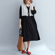 Loose black striped Cotton clothes Women Fashion Outfits patchwork Plus Size Dress