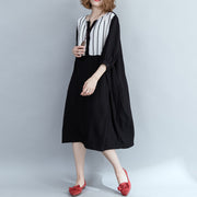 Loose black striped Cotton clothes Women Fashion Outfits patchwork Plus Size Dress