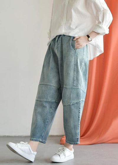 Loose casual old worn white irregular stitching wild wide leg jeans autumn new - SooLinen